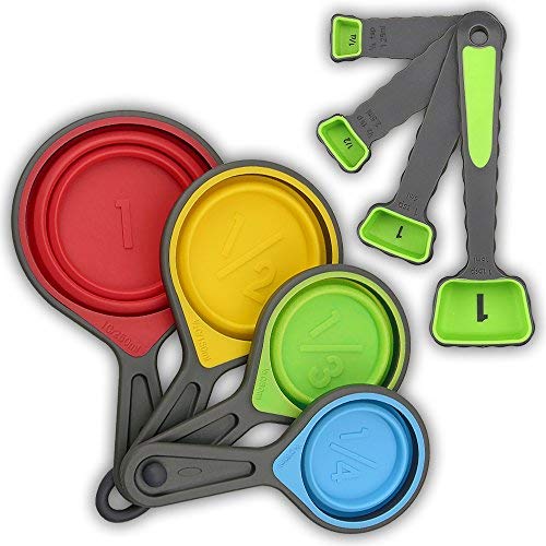 8 Piece Colorful Plastic And Silicone Measuring Cup And Spoon Measuring Cups Set Of Collapsible